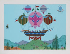 Vintage Balloon Cruise, Folk Art Screenprint by Jack Hofflander