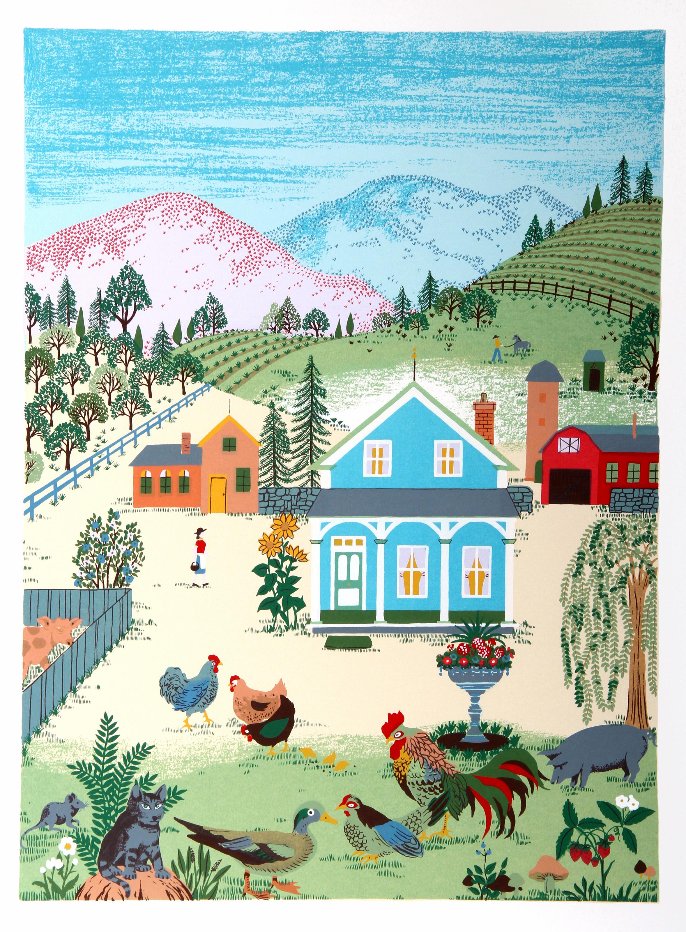 Jack Hofflander, estadounidense (1920 - 2003) - Corral II, Año:  1979, Medio:  Serigrafía, firmada y numerada a lápiz, Edición:  250, 30 AP, Tamaño de la imagen:  30 x 22 pulgadas, Tamaño:  35 pulg. x 26 pulg. (88,9 cm x 66,04 cm), Descripción: 