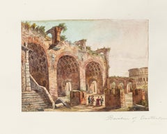 Basilica of Constantine  - Original Hand Watercolored Etching - 19th Century