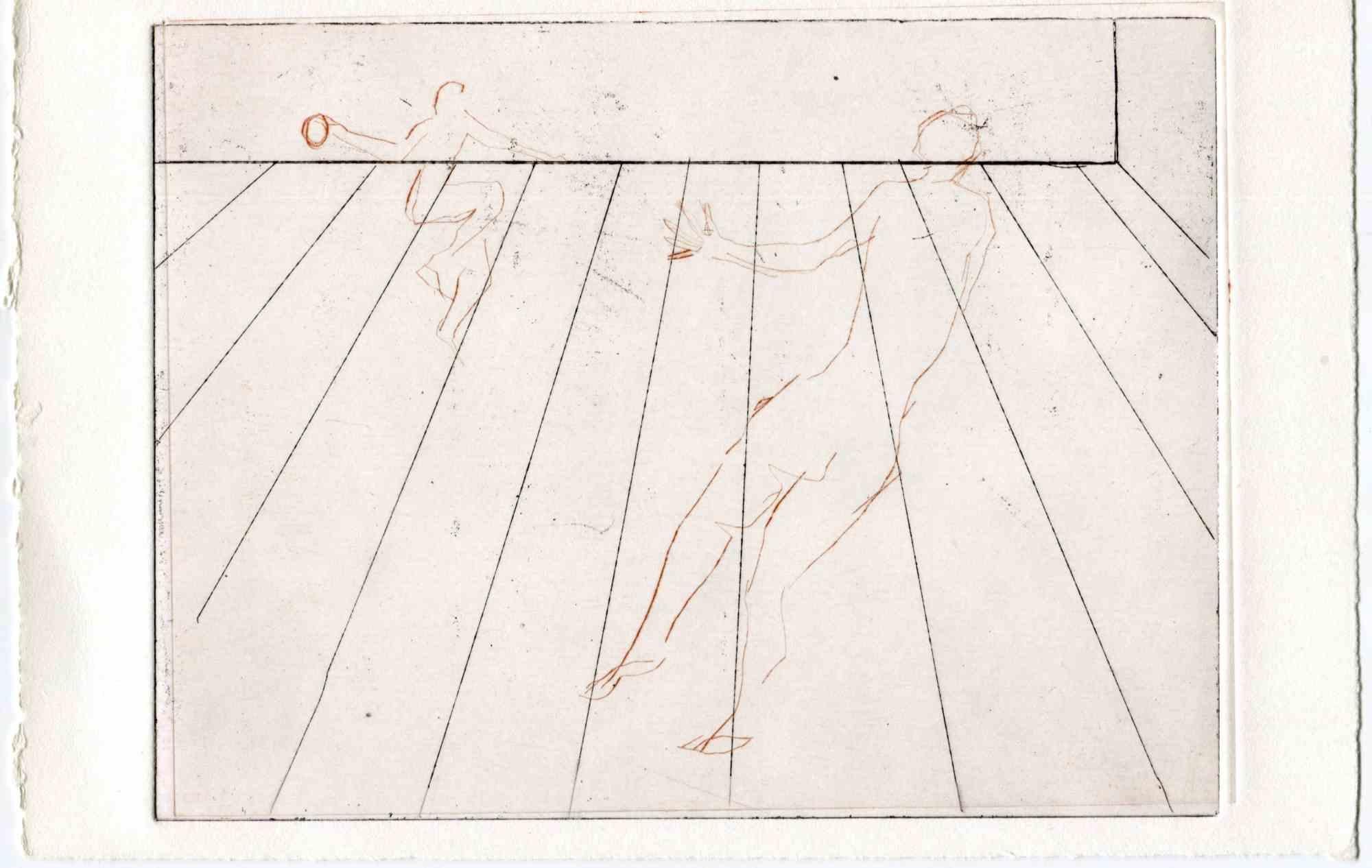 Unknown Figurative Print – Basketball – Original-Radierung und Kaltnadelradierung – Mitte des 20. Jahrhunderts