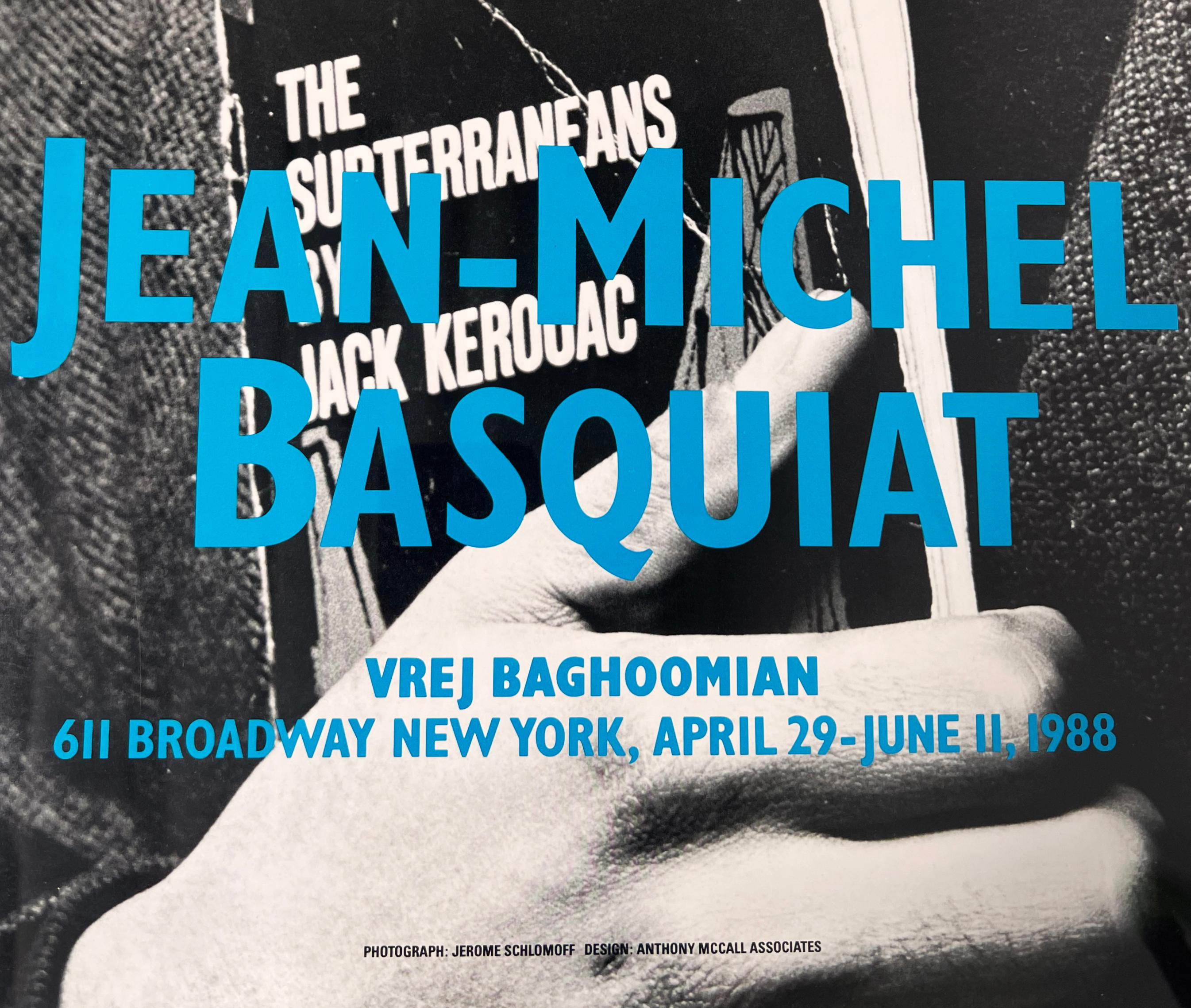 1980er Jahre Jean-Michel Basquiat Ausstellungsplakat: Basquiat in der Vrej Baghoomian Gallery, New York: April - Juni 1988:
Die Ausstellung von Jean-Michel Basquiat bei Vrej Baghoomian sollte die letzte des Künstlers sein, bevor er einige Monate