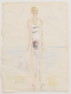 Bather - Original Pastell auf Papier - Mitte des 20. Jahrhunderts