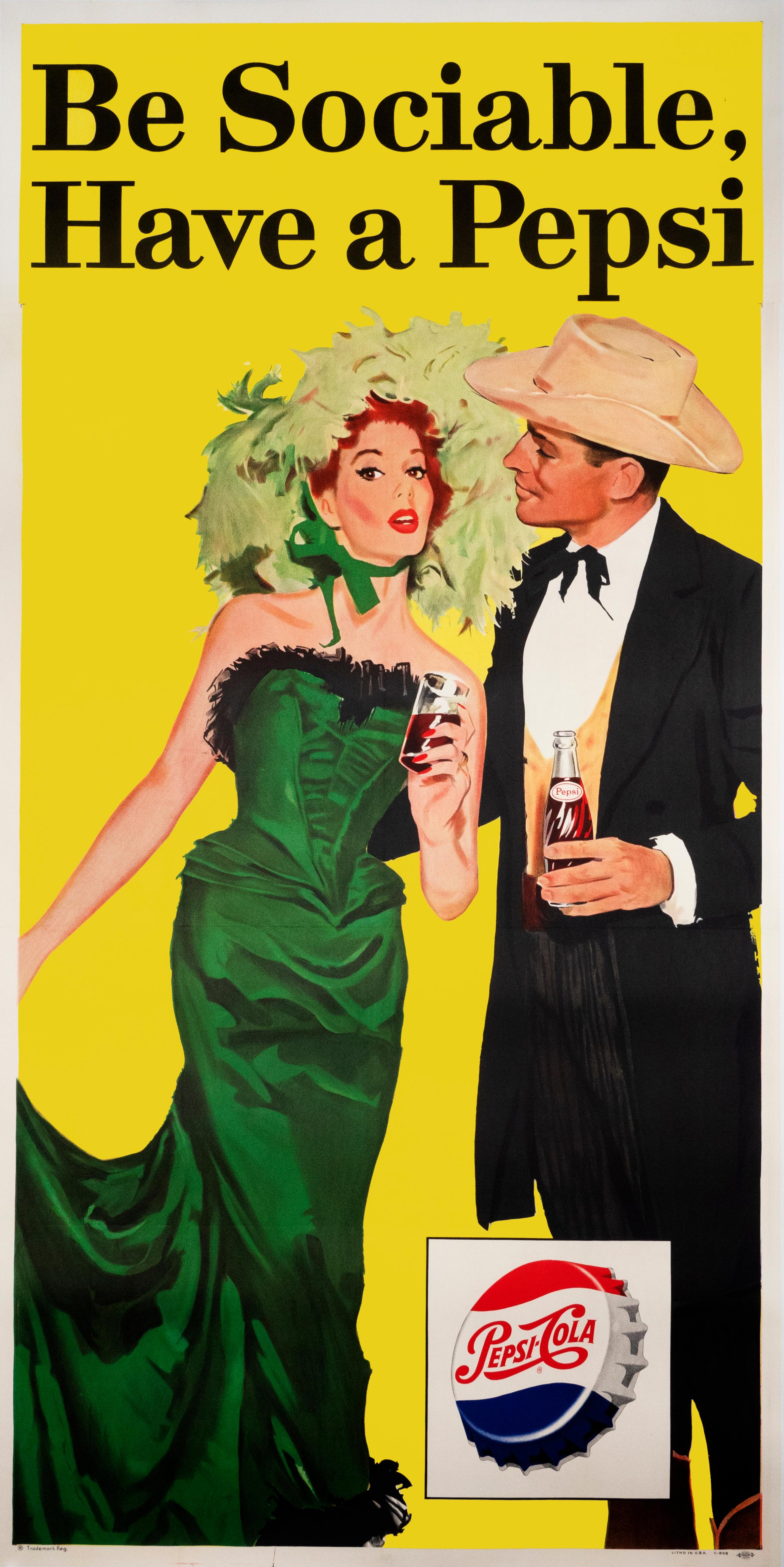 "Be Sociable - Have a Pepsi" 1950s Mad Men Mid Century Era Original Poster - Print by Unknown
