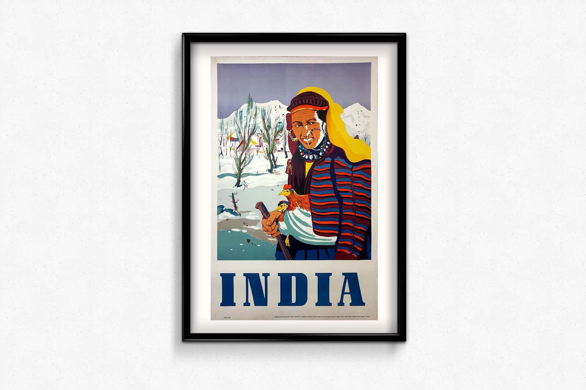Schönes Plakat aus den 50er Jahren in Indien – Tourismus  - Ethnisch - Indien im Angebot 2