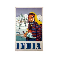 Magnifique affiche des années 50 sur l'Inde - Tourisme  - Ethnique - Inde