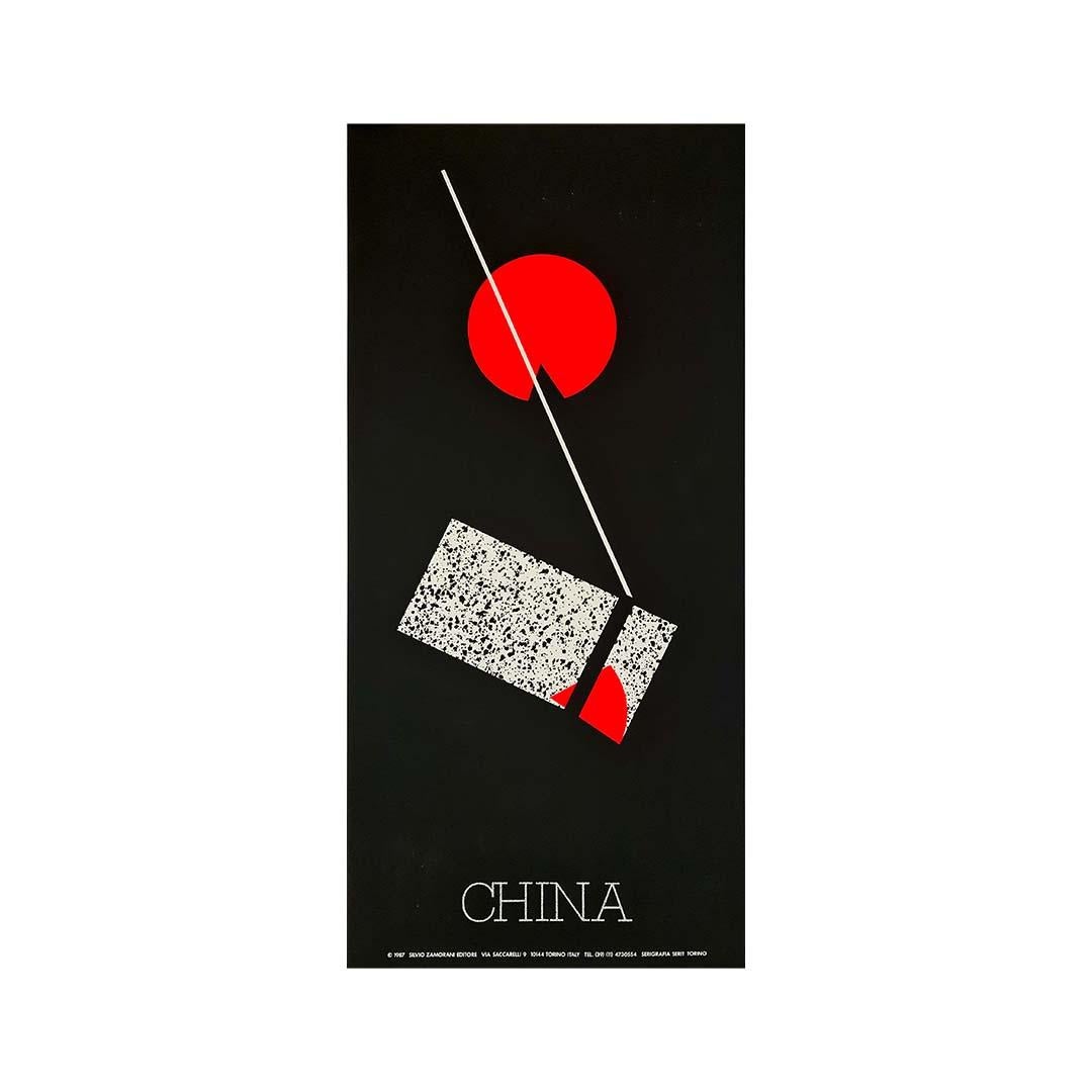 Magnifique affiche de design asiatique sérigraphiée sur soie éditée par Silvio Zamorani en vente 1