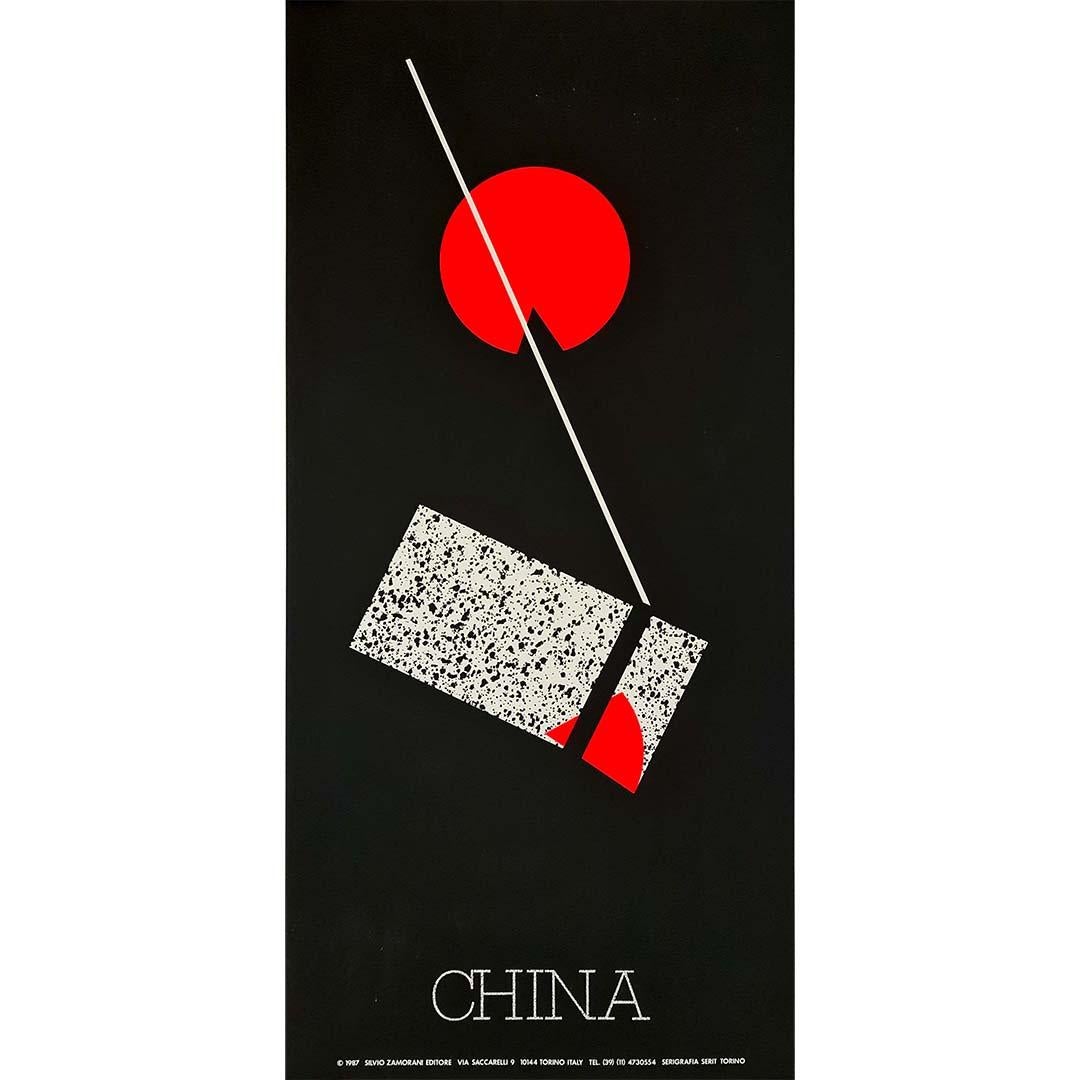 Magnifique affiche de design asiatique sérigraphiée sur soie éditée par Silvio Zamorani - Print de Unknown