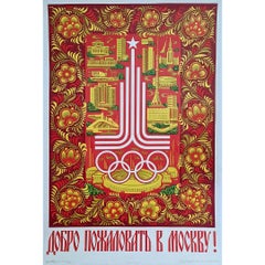 Bellissimo poster sovietico del 1979 che annuncia i Giochi Olimpici di Mosca del 1980