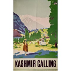 Beautiful travel poster from the 1950s for the Kashmir region - India - TWA