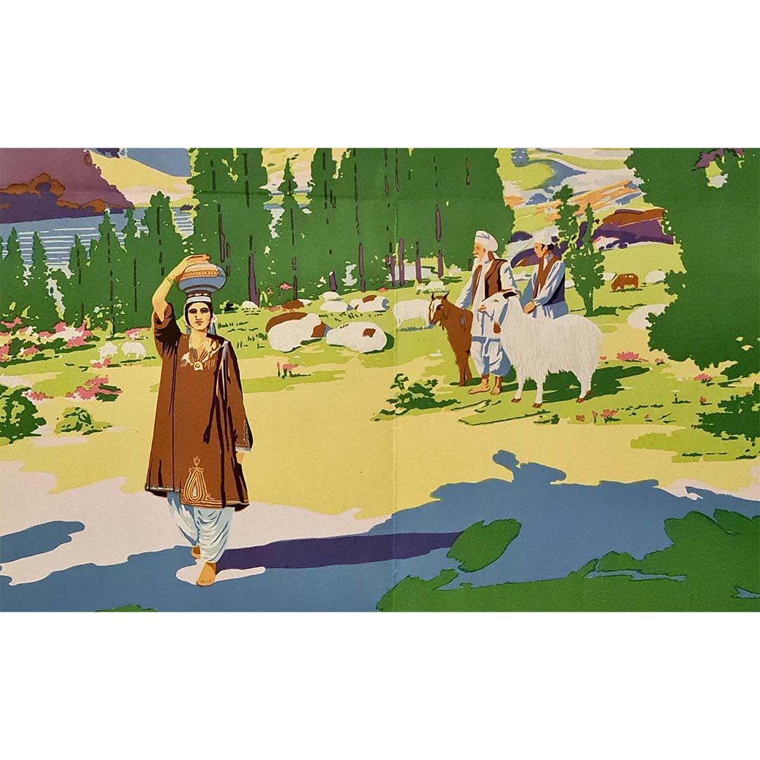 Magnifique affiche de voyage des années 1950 pour la région du Cachemire - Inde - TWA en vente 1