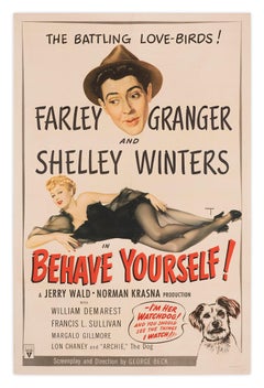 Vintage Behave Yourself! Alberto Vargas, Shelley Winters film pin-up poster, 1951