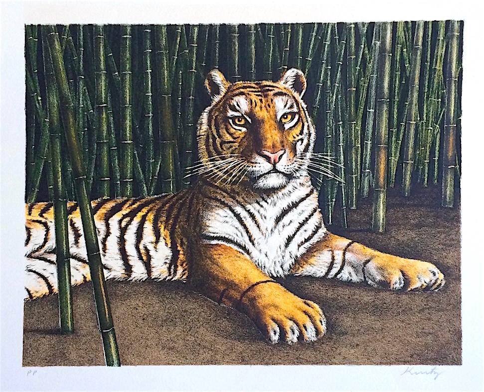 Unknown Animal Print - Bengal Tiger Portrait, Hand Drawn Lithograph, Wildlife Art, Big Cat