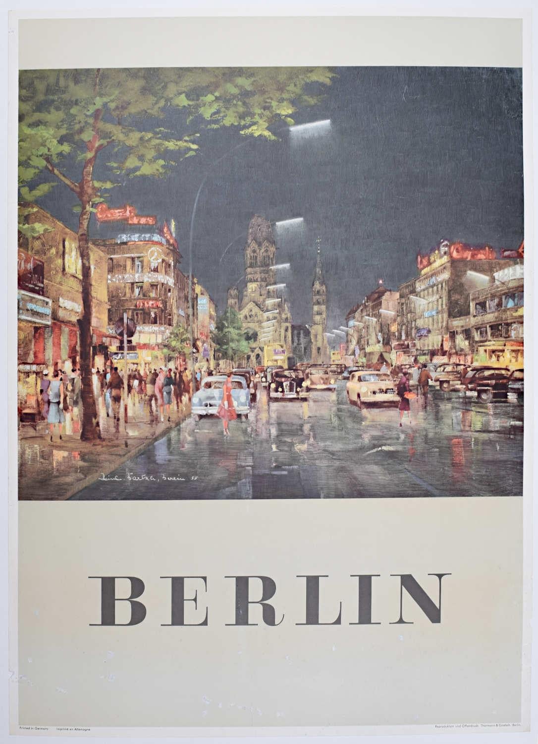 Unknown Print - Berlin 1955 Poster Kurfürstendamm Berlin Night Kaiser Wilhelm Gedächtniskirche