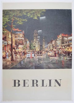 Berlin 1955 Poster Kurfürstendamm Berlin Night Kaiser Wilhelm Gedächtniskirche