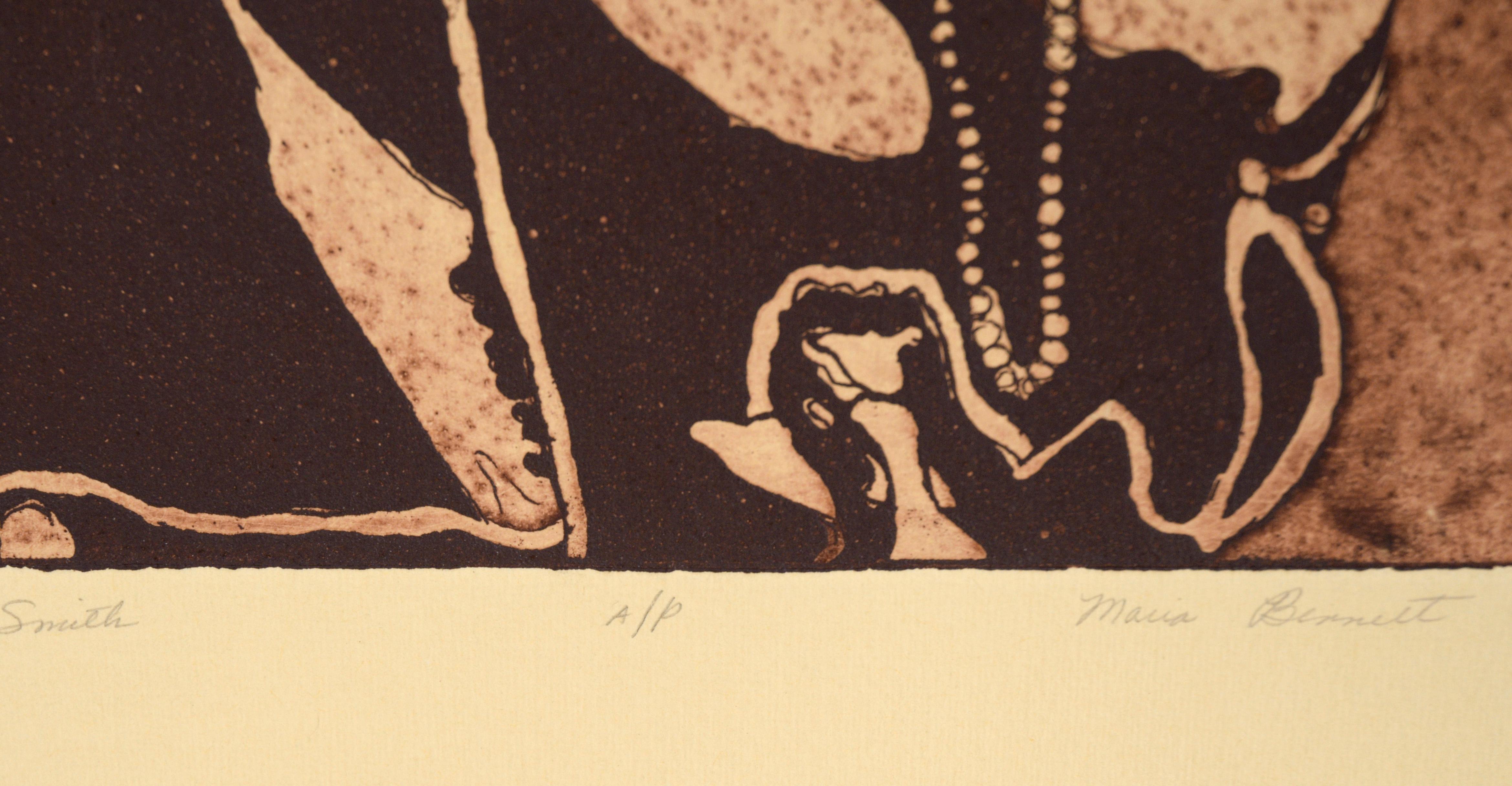 „Bessie Smith“ – Musiker-Porträt-Radierung auf Papier (A/P) im Angebot 1