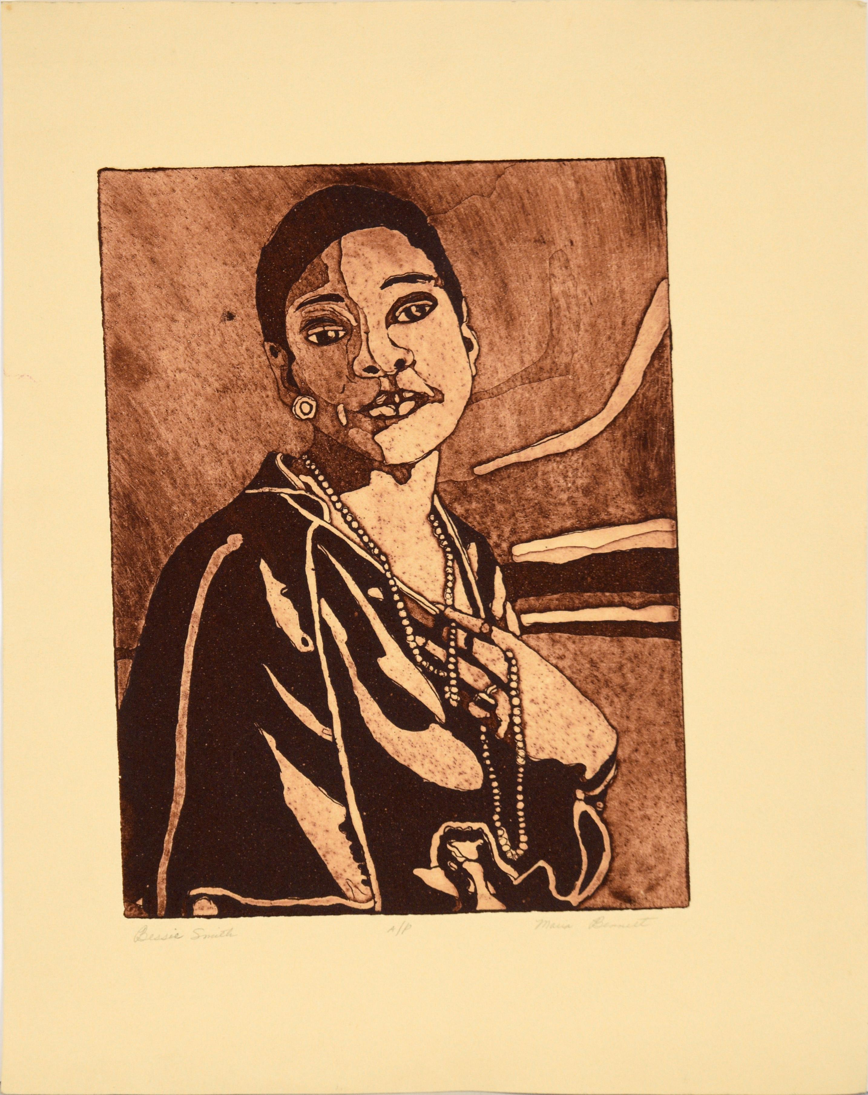 Unknown Portrait Print - "Bessie Smith" - Musician's Portrait Etching on Paper (A/P)