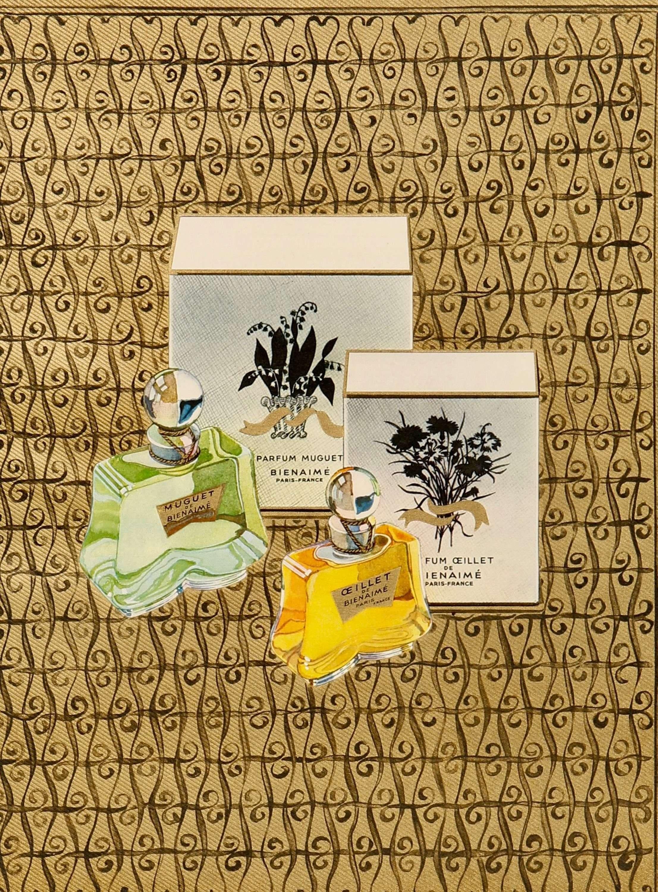 Print di Unknown - Bienaimé Parfums, Paris 1947 Stampa litografica su carta goffrata