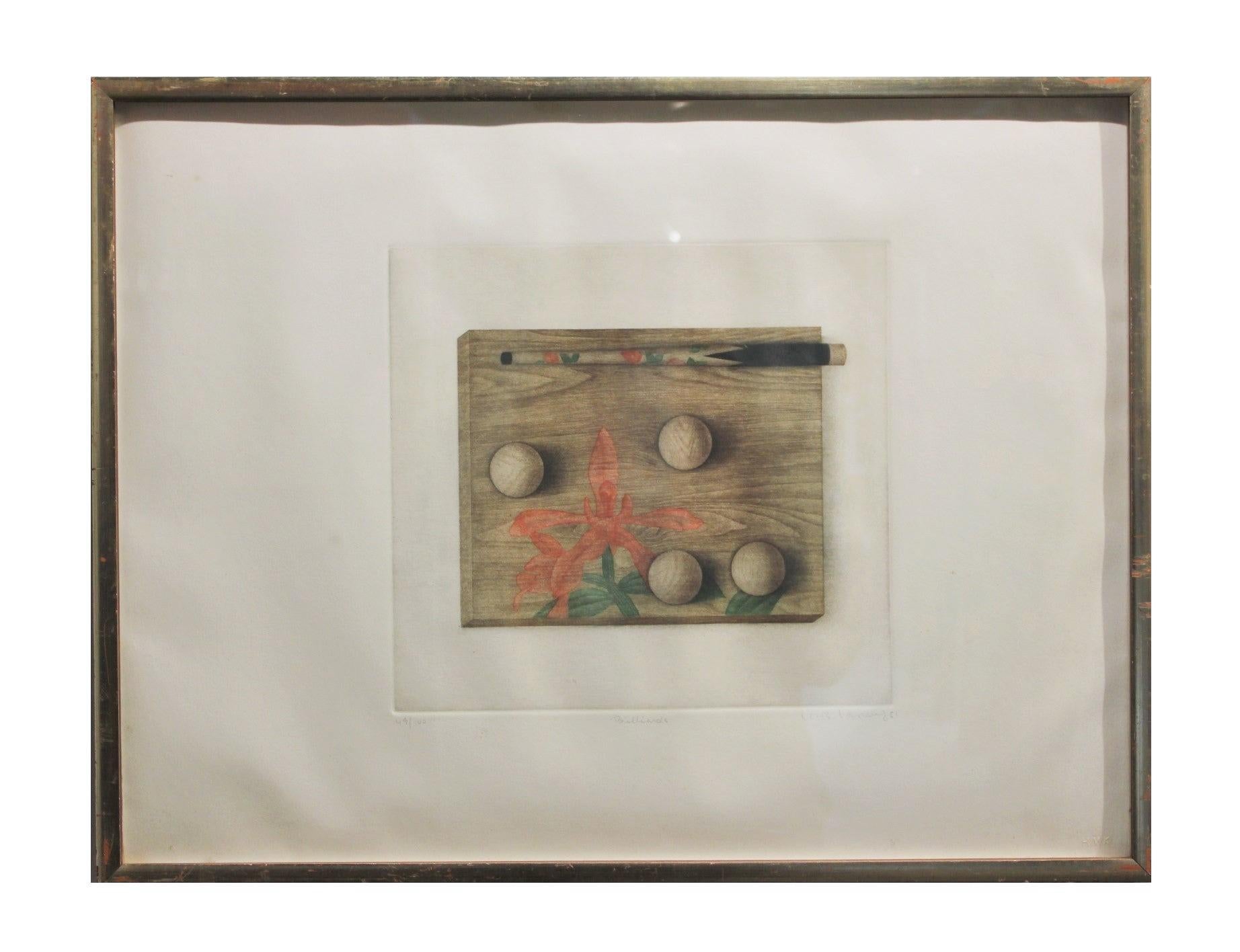 Unknown Abstract Print - "Billards" Surrealist Still Life with Flowers Edition 49 of 100