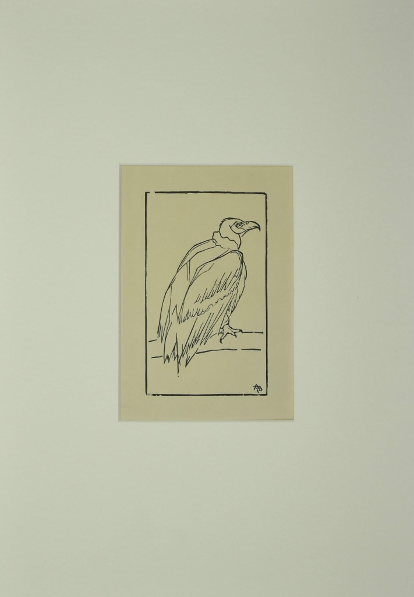 Oiseau - gravure sur bois originale - début du XXe siècle