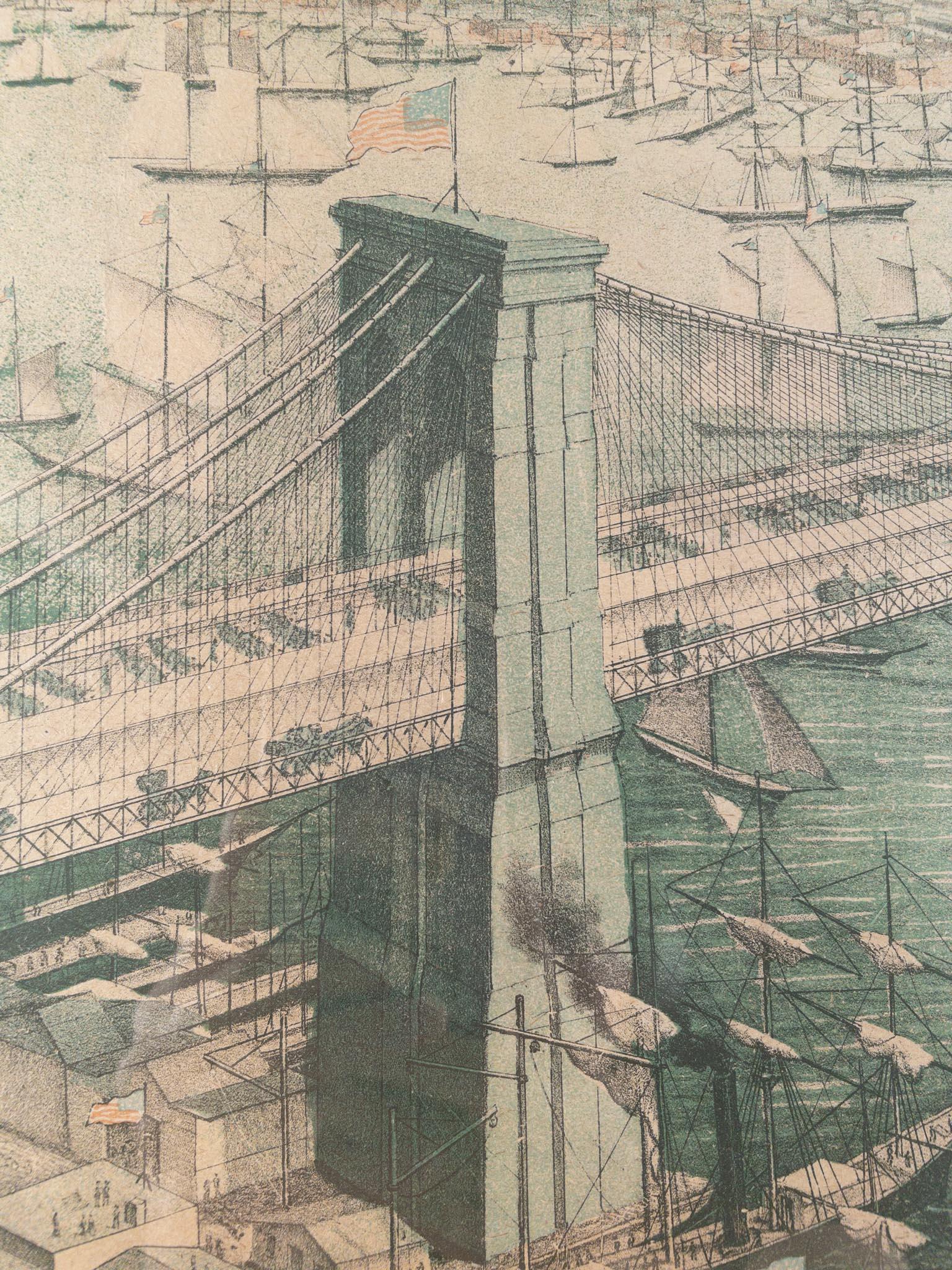 Bird's Eye View Of The Great Suspension Bridge - Naturalistic Print by Unknown