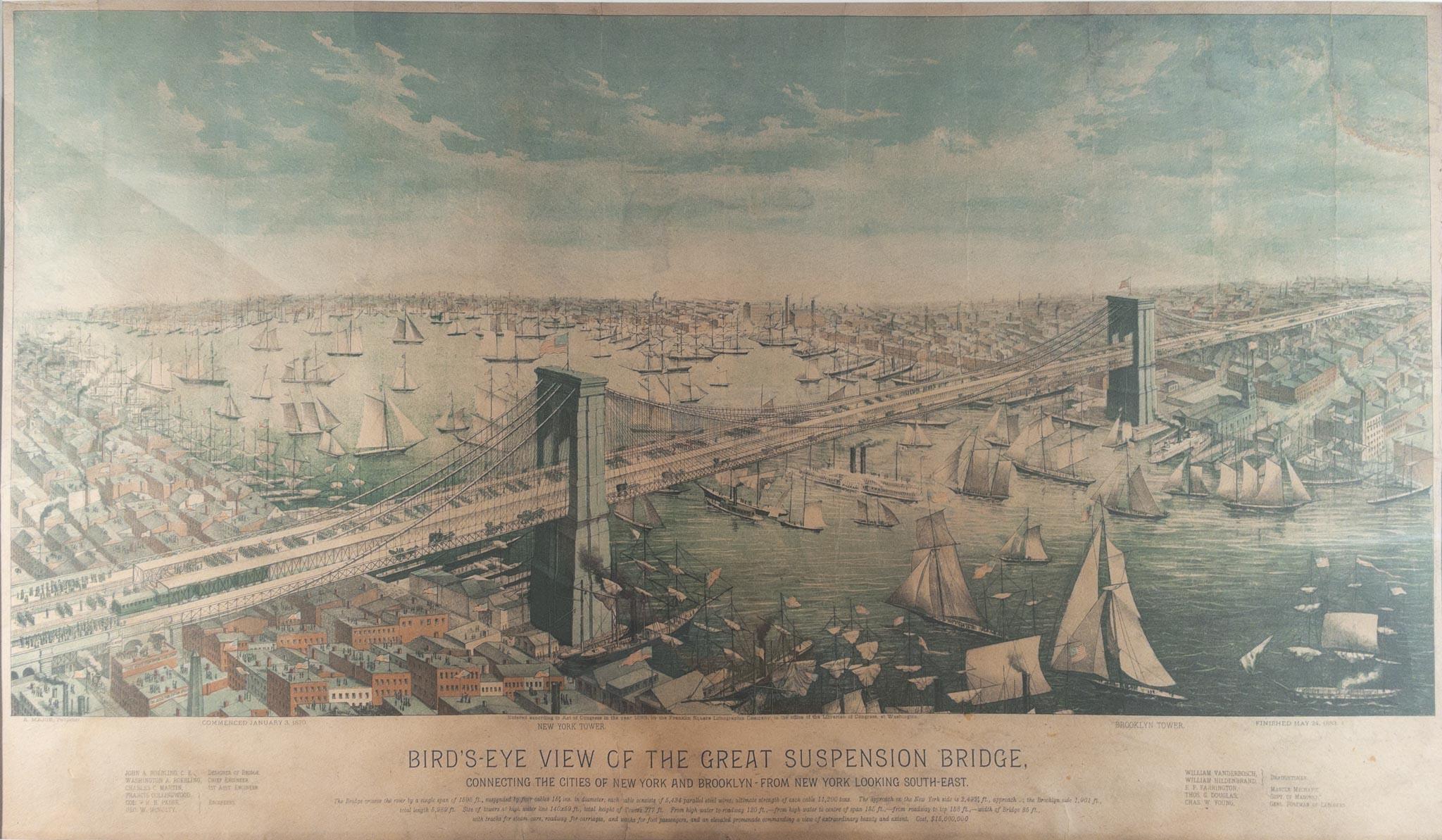 Landscape Print Unknown - Vue à l'œil d'oiseau du grand pont à suspension