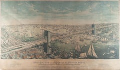 Antique Bird's Eye View Of The Great Suspension Bridge