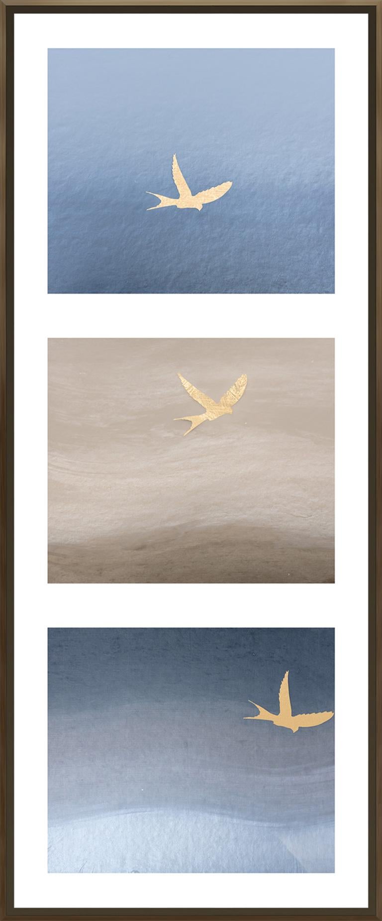 Unknown Animal Print - Birds of Flight, No. 1, gold leaf, framed
