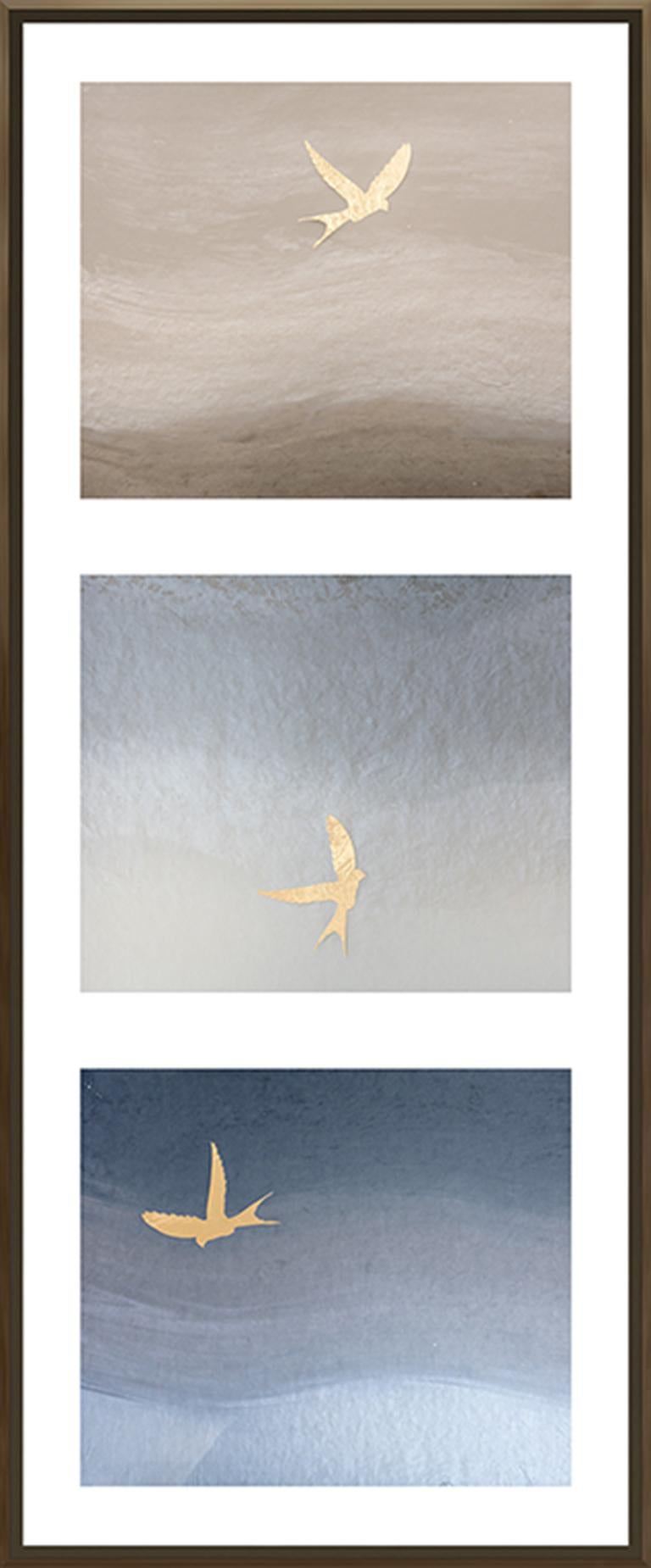 Unknown Animal Print - Birds of Flight, No. 3, gold leaf, framed