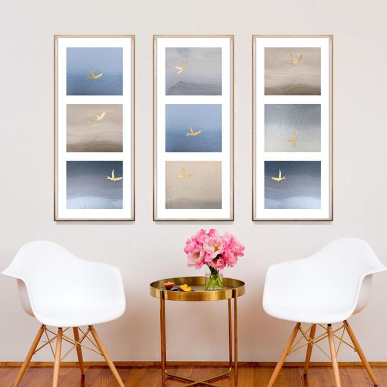Birds of Flight, No. 3, gold leaf, unframed - Contemporary Print by Unknown