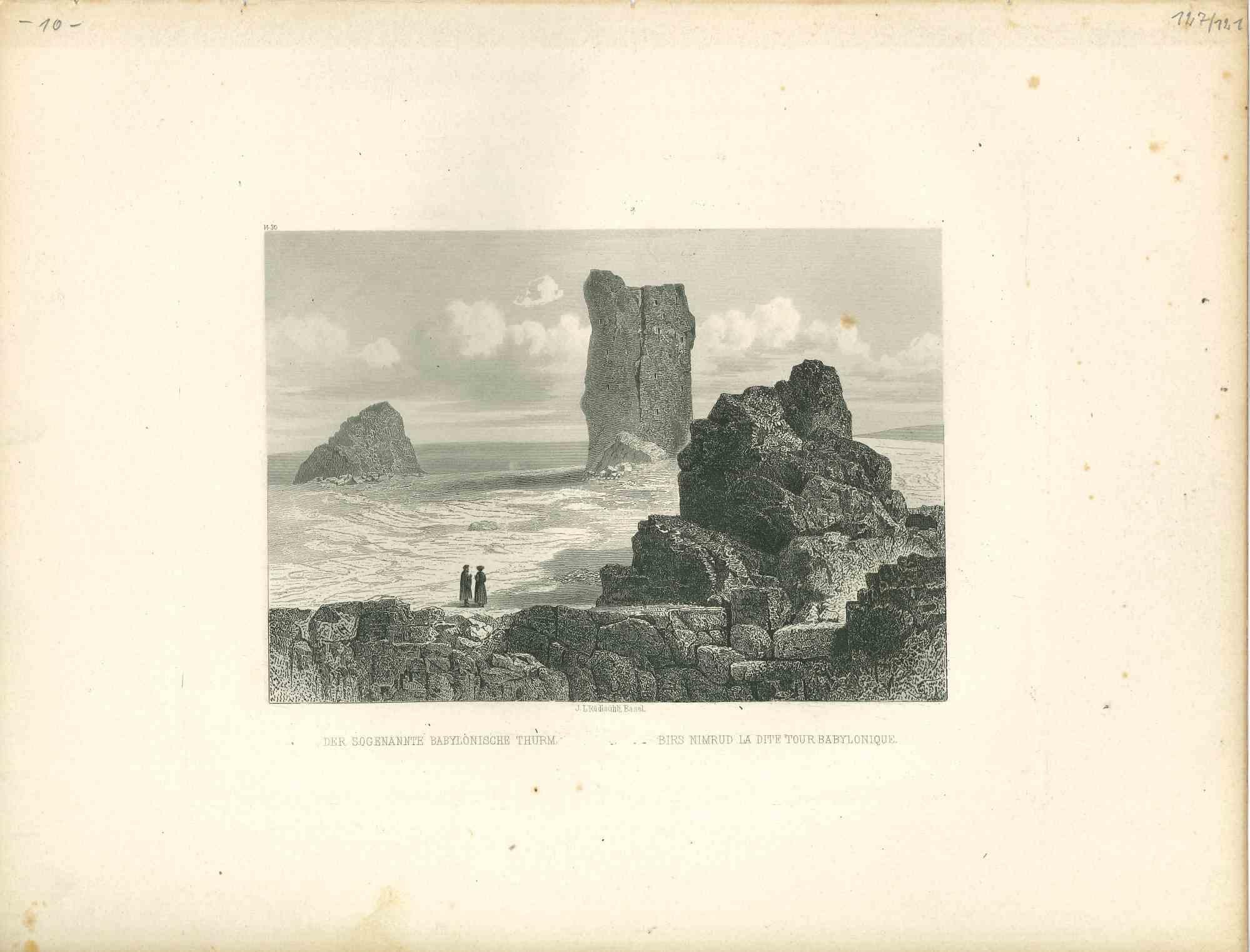 Unknown Landscape Print – Birs Nimrud la dite Tour Babilonique – Originallithographie – frühes 19. Jahrhundert