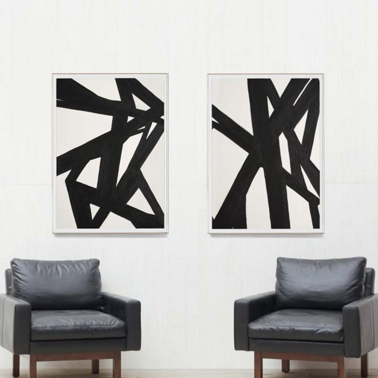 Black and White Abstract Painting, No. 1, giclee print, framed - Print by Unknown