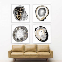 Black and White Geode, No. 1, gold leaf, acrylic box, framed