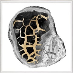 Black and White Geode, No. 2, gold leaf, acrylic box, framed