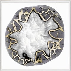 Black and White Geode, No. 4, gold leaf, acrylic box, framed