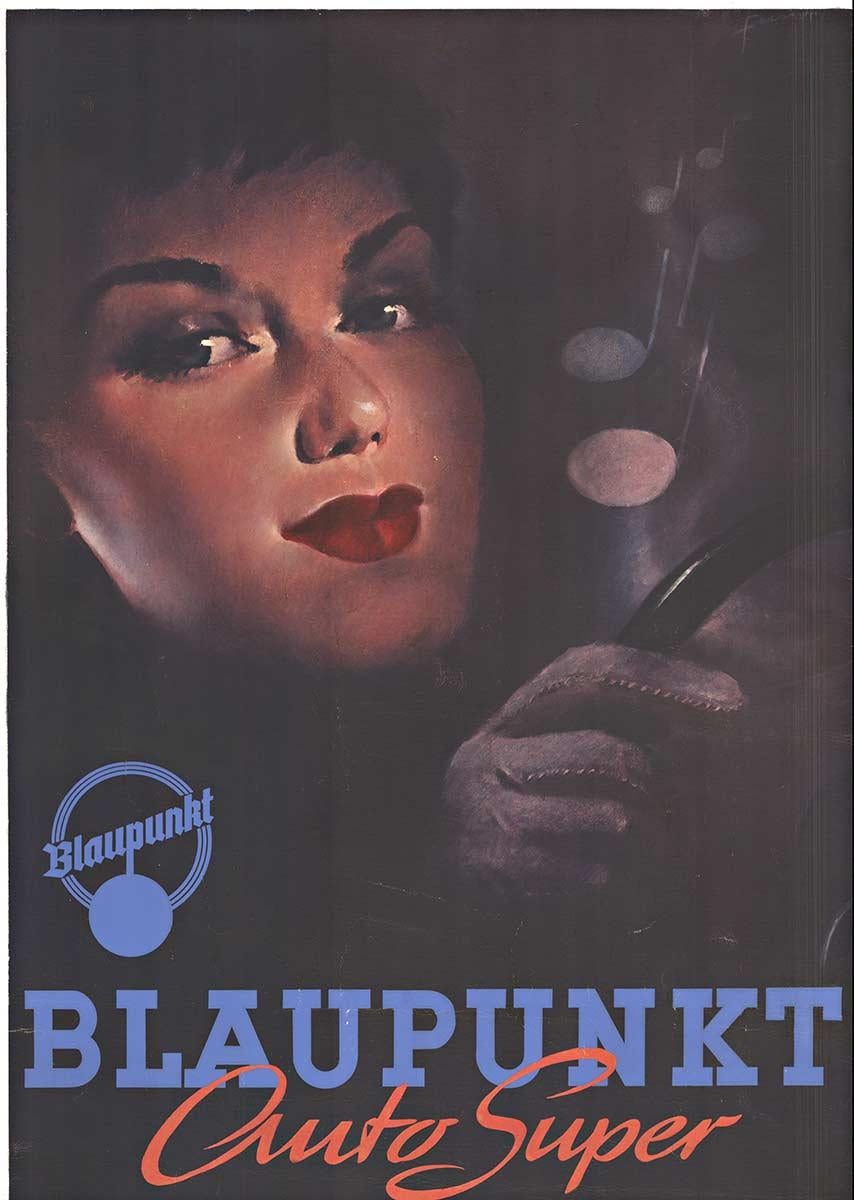 Unknown Portrait Print - BLAUPUNKT Auto Super (woman's face) original vintage poster