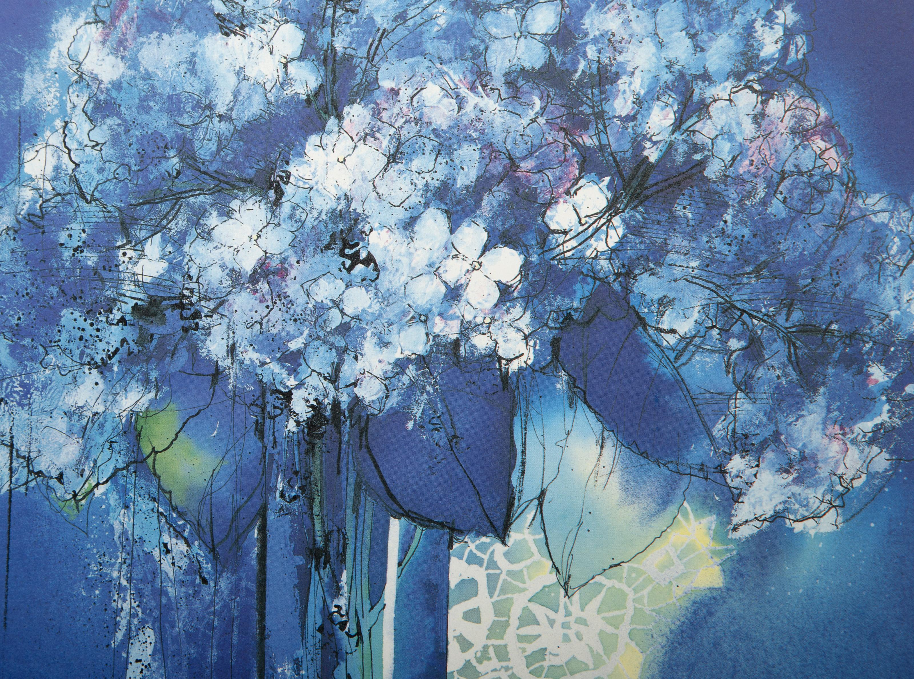 Fleurs bleues, lithographie Art nouveau d' Osamu Tatematsu en vente 1