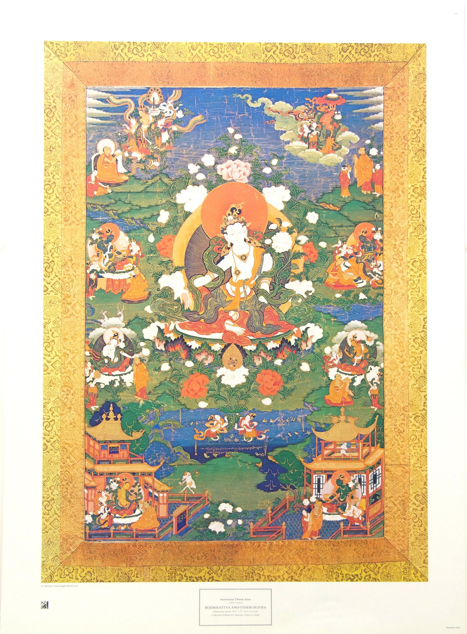 Figurative Print de Unknown - "Bodhisattva y otras Deidades" por Artista Tibetano Desconocido. Impreso en Italia.