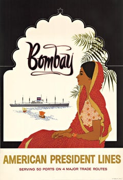 Bombay American President Lines original Retro cruise poster