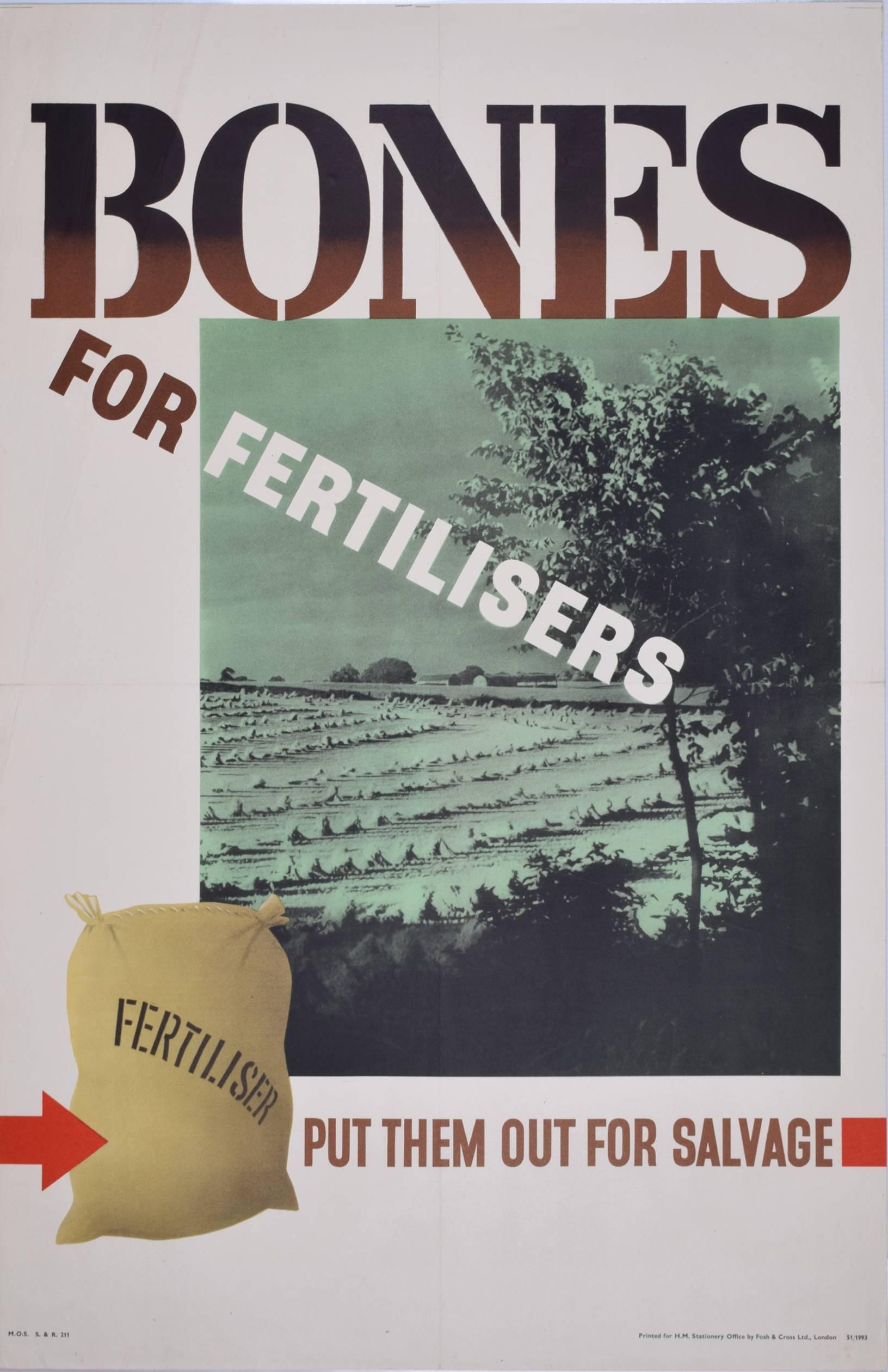 Bones For Fertilisers - Affiche originale de la Seconde Guerre mondiale : « Waste not want not » (Ne voulez pas les déchets