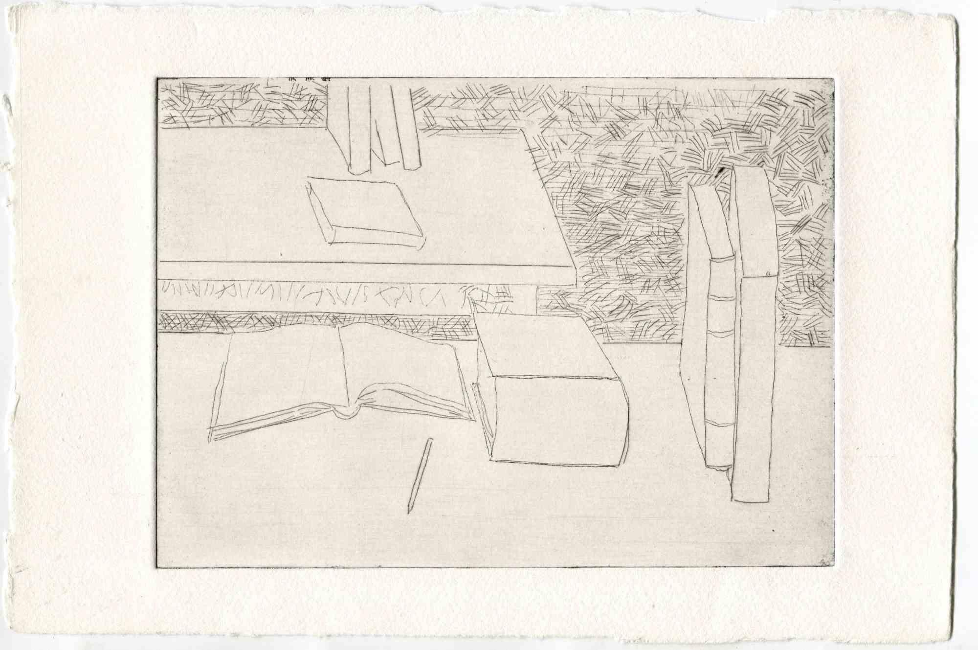 Unknown Figurative Print - Books - Original Etching and Drypoint - Mid-20th Century