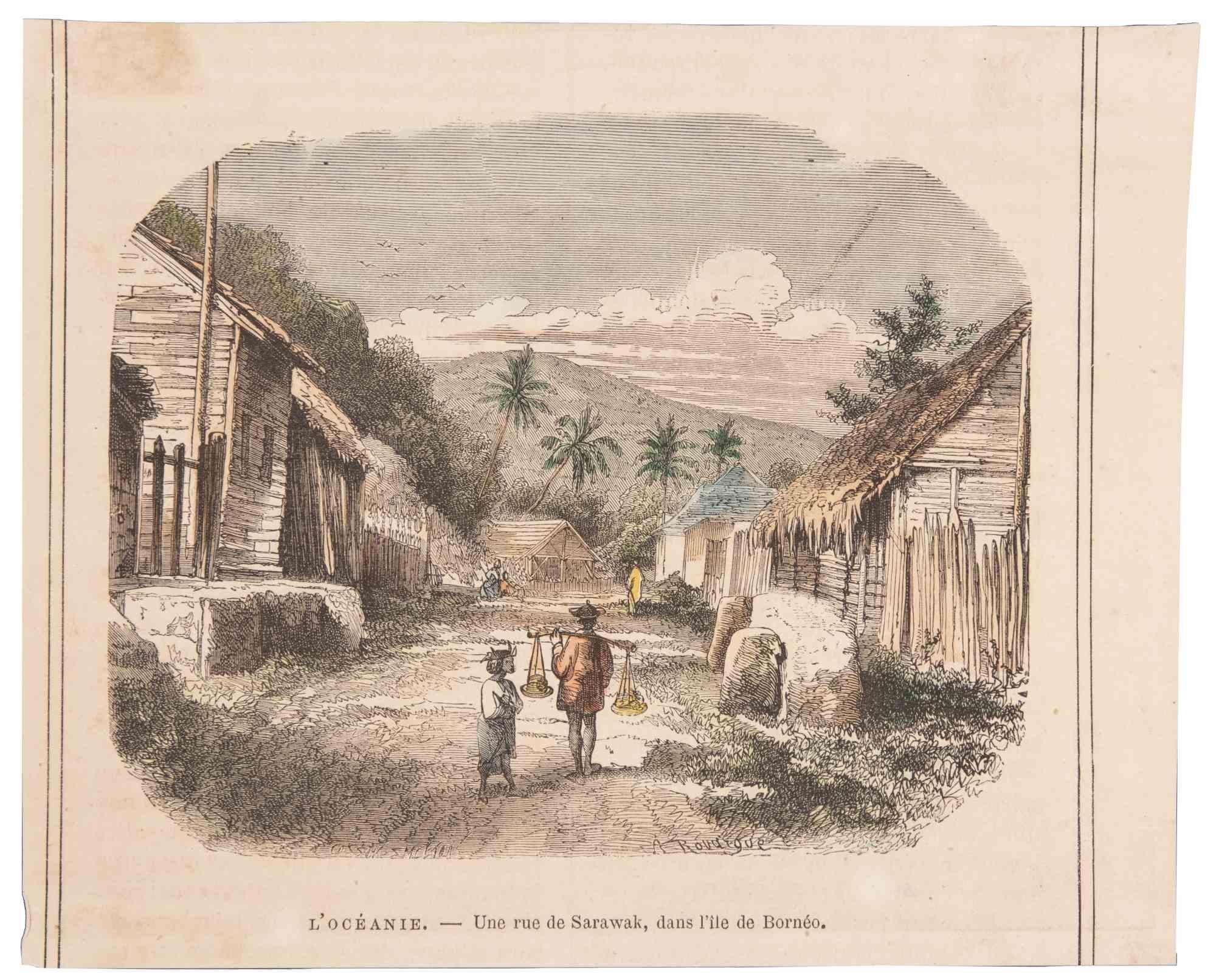 Unknown Landscape Print - Borneo Road of the Sarawack - Lithograph - 19th Century