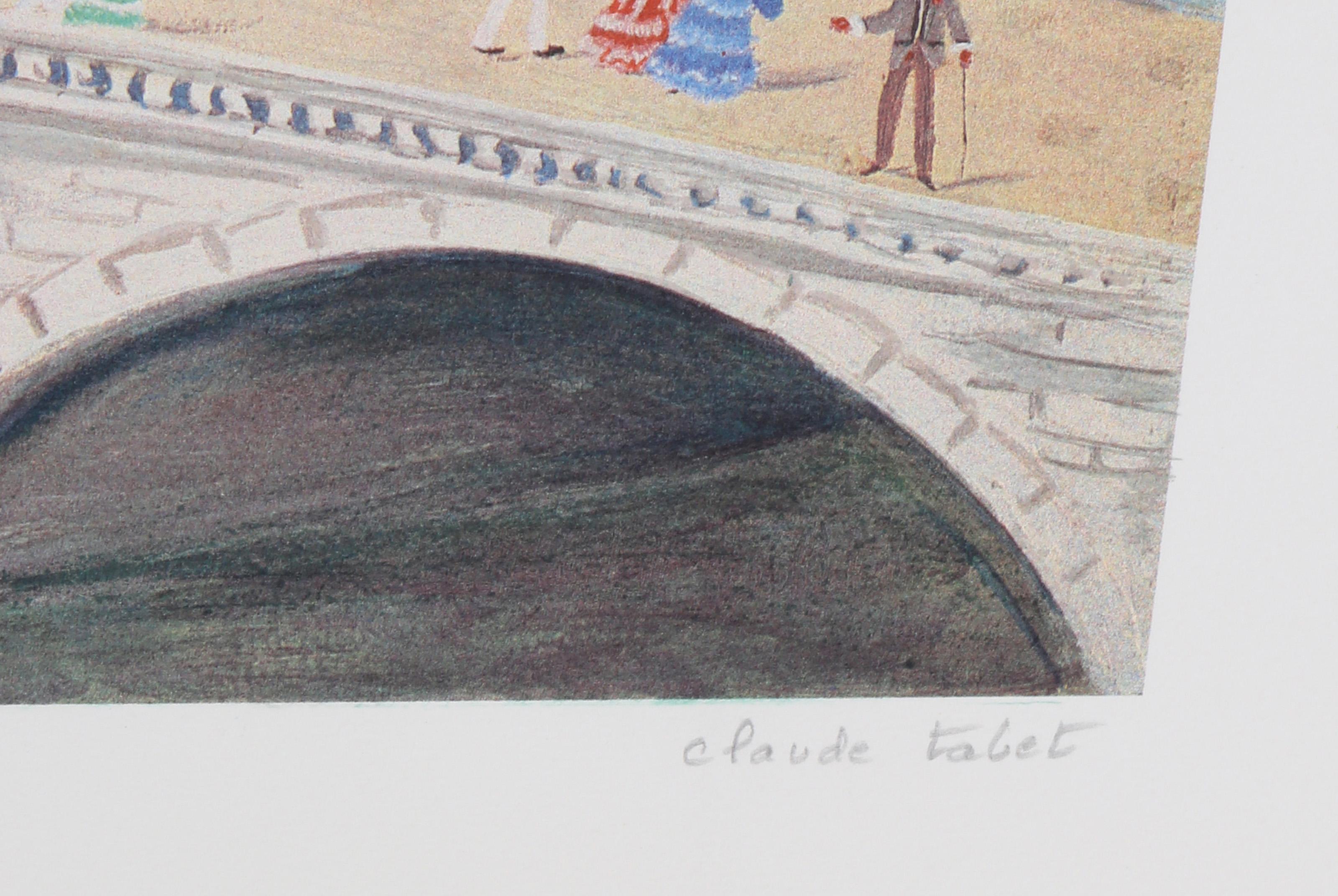 Ponte sulla Senna, litografia folkloristica di Claude Tabet in vendita 1