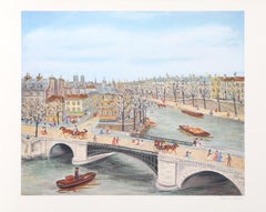 Bridge over the Seine, Volkskunst-Lithographie von Claude Tabet
