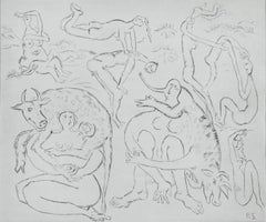 Brigitte Stamm (1927-2006) - Modernist 20th Century Etching, Bovine Balancing