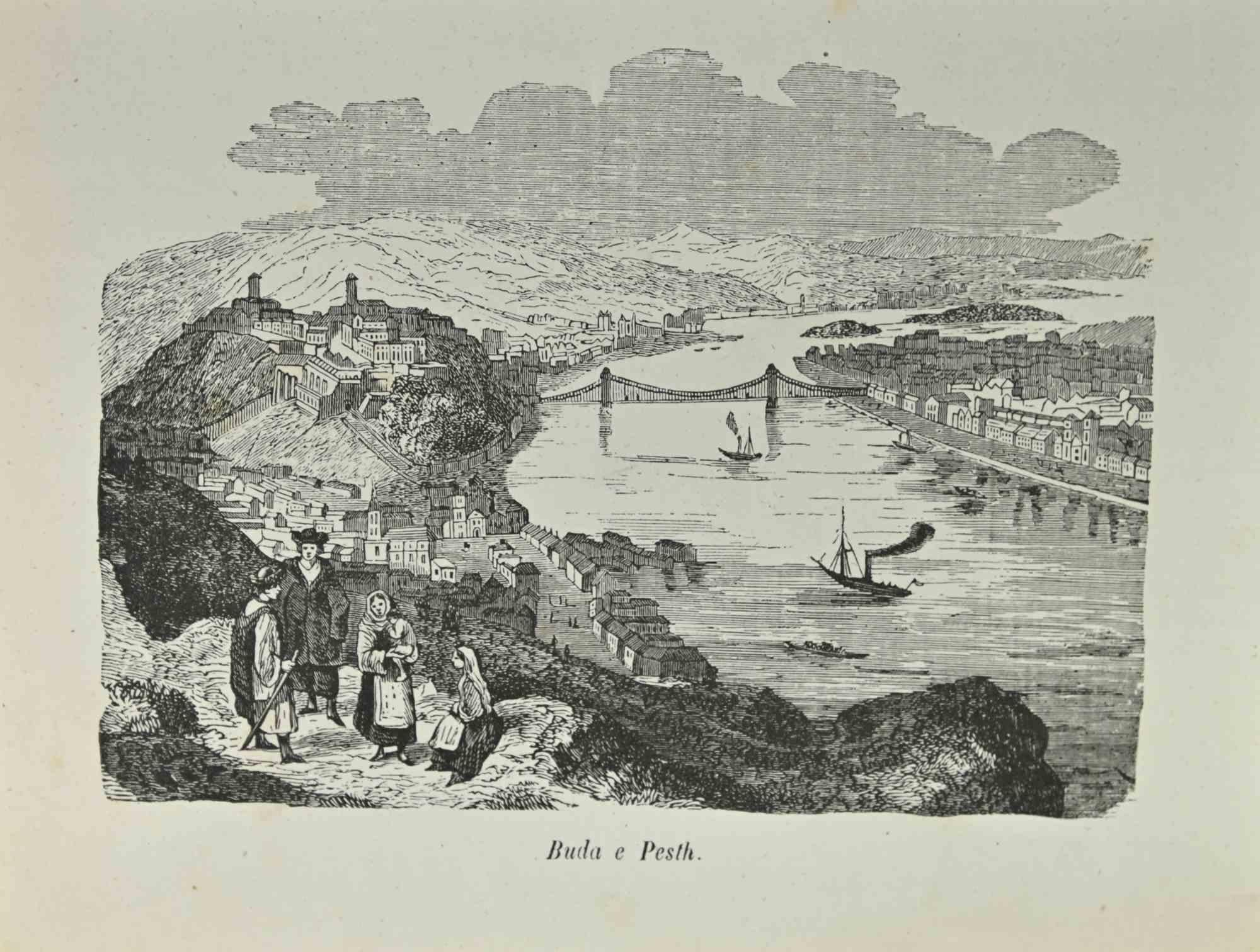 Unknown Landscape Print - Buda and Pest - Landscape - Lithograph - 1862
