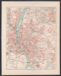Budapest, Ungarn. Antike Karte Stadtplan Chromolithographie, ca. 1901.