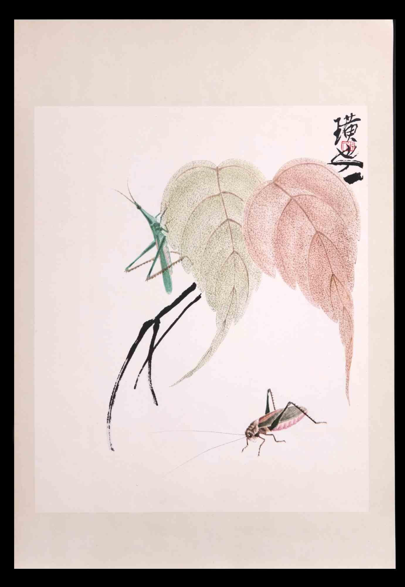 Unknown Figurative Print - Bugs and Leaves - Print - Late 20th Century
