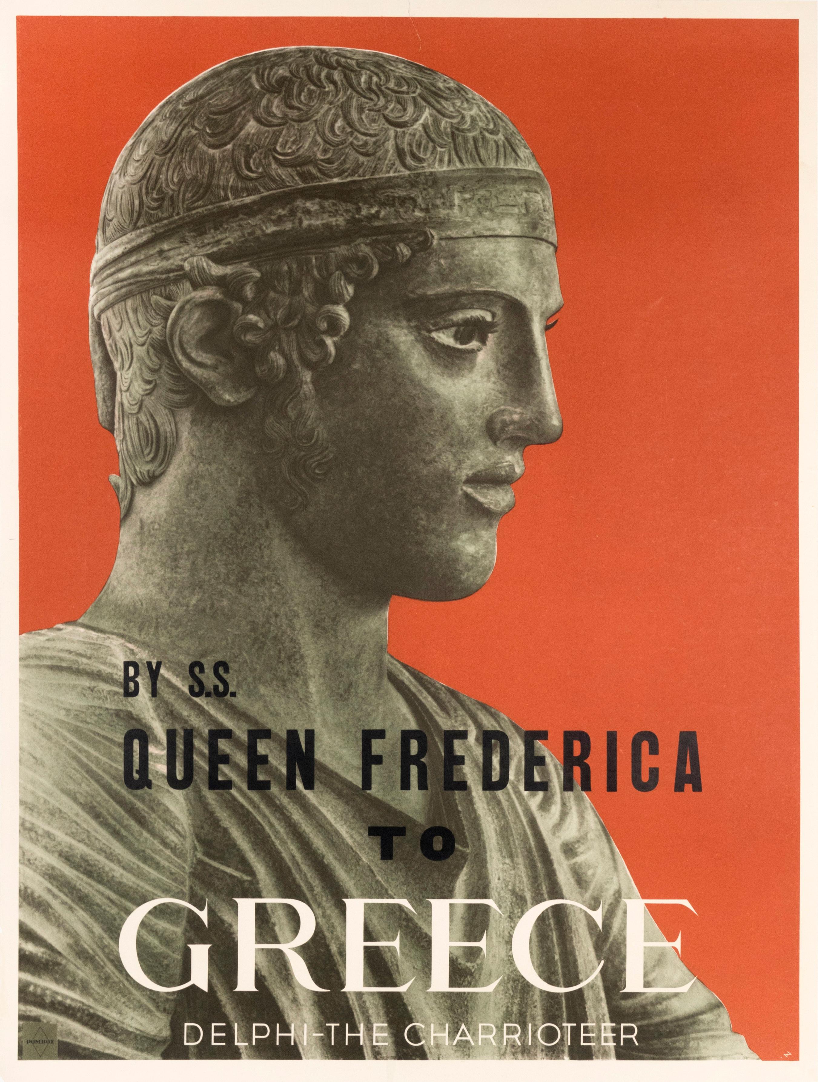 "By SS Queen Frederica to Greece" Original Greek Travel Classical Statue Poster