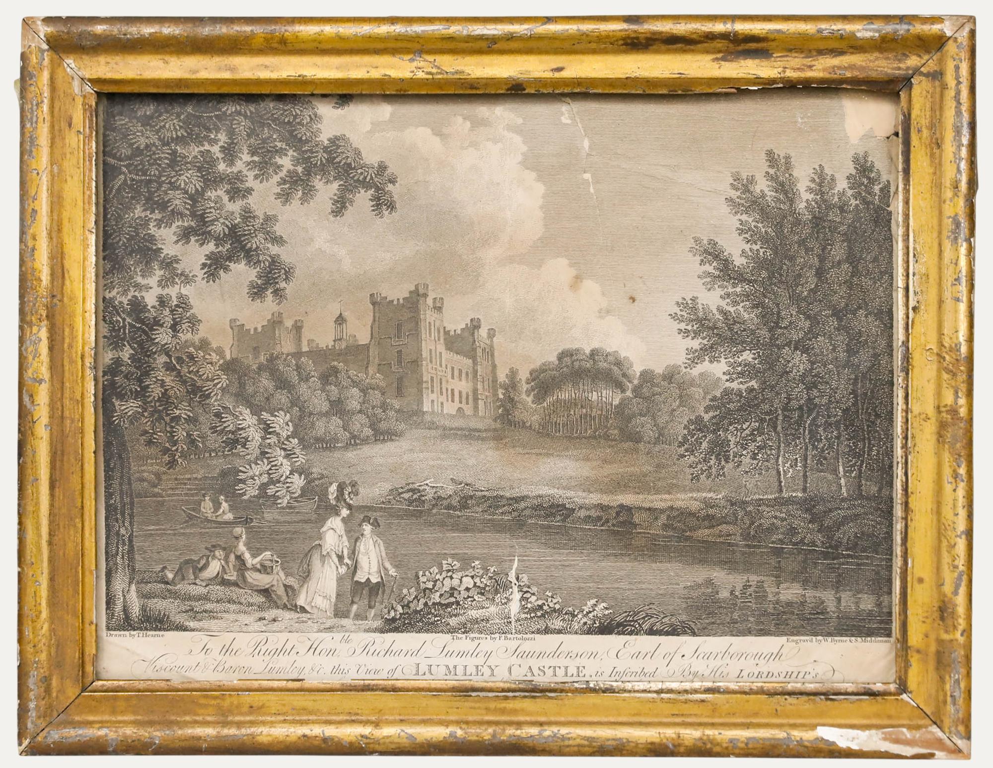Byrne et Middiman d'après Hearne - Gravure de 1779, Vue du château de Lumley