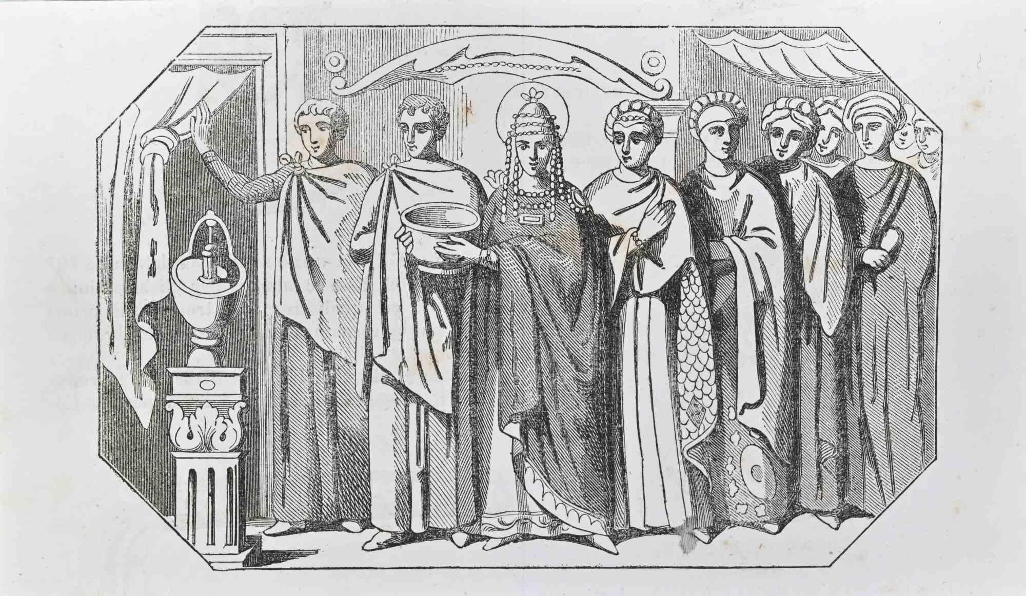 Unknown Figurative Print – Byzantinischer Hof – Holzschnitt-Druck – 1862